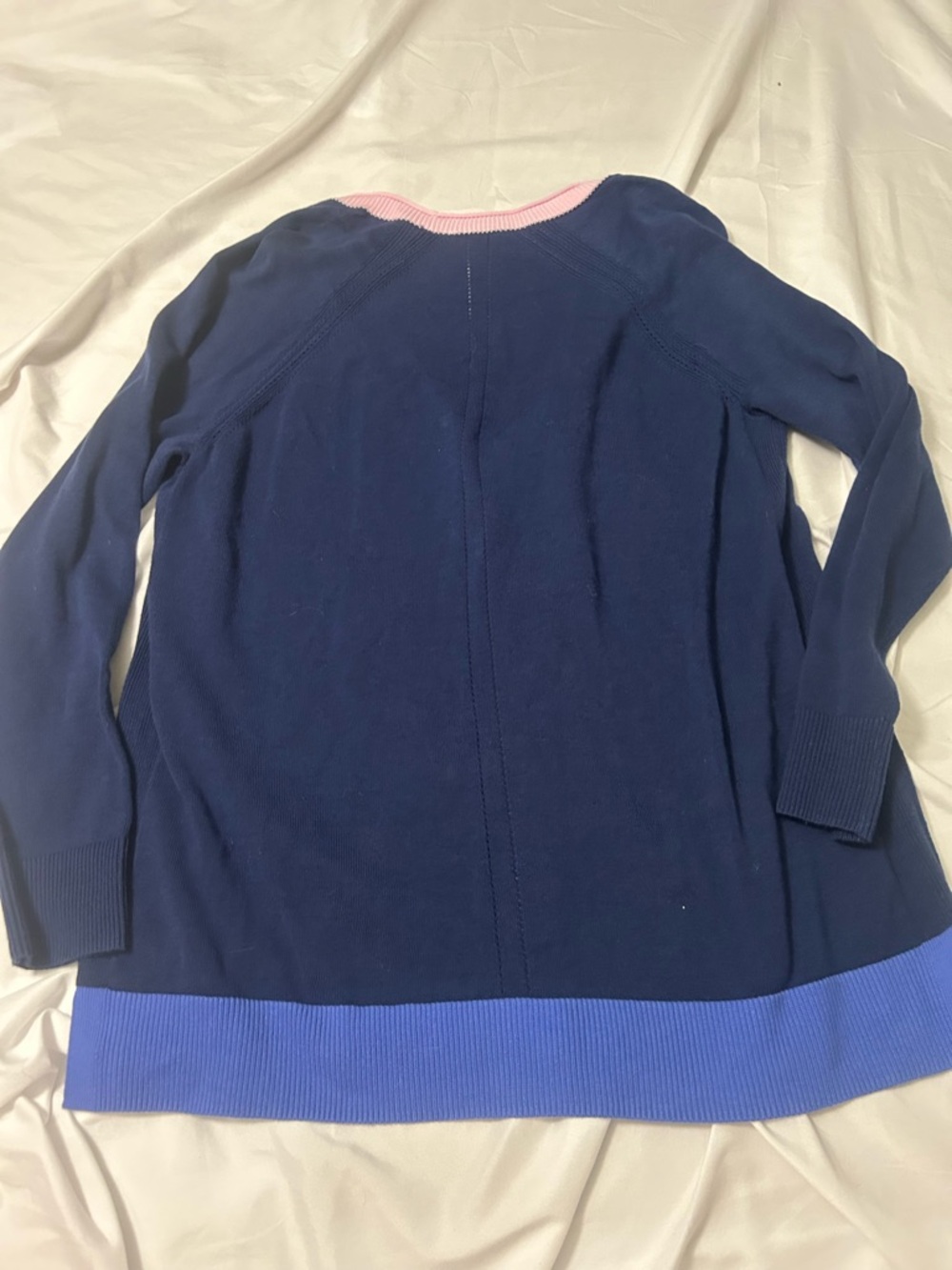 Talbots Petite Cardigan Size L Womens V Neck Knit Preppy Blue Pink Sweater - Picture 13 of 14